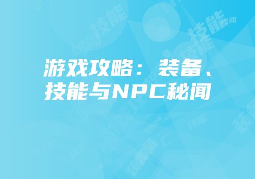 游戏攻略：装备、技能与NPC秘闻