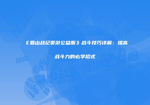《蜀山战纪页游公益服》战斗技巧详解：提高战斗力的必学招式