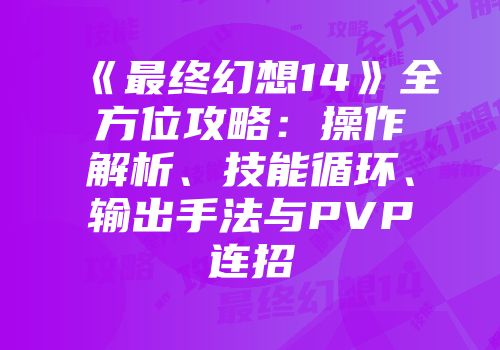 《最终幻想14》全方位攻略：操作解析、技能循环、输出手法与PVP连招