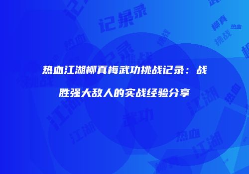 热血江湖柳真梅武功挑战记录：战胜强大敌人的实战经验分享