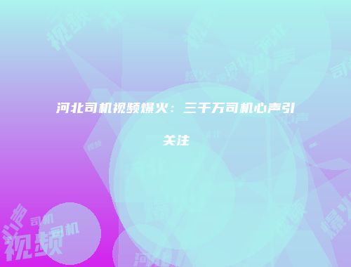 河北司机视频爆火：三千万司机心声引关注