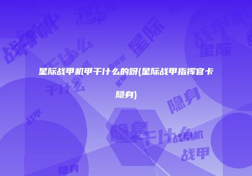 星际战甲机甲干什么的呀(星际战甲指挥官卡隐身)