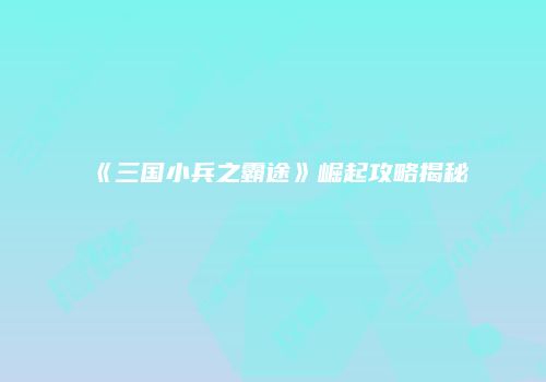 《三国小兵之霸途》崛起攻略揭秘