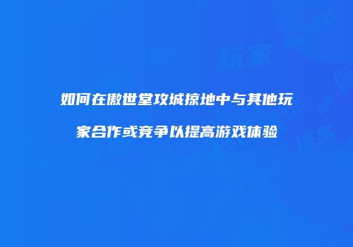 如何在傲世堂攻城掠地中与其他玩家合作或竞争以提高游戏体验