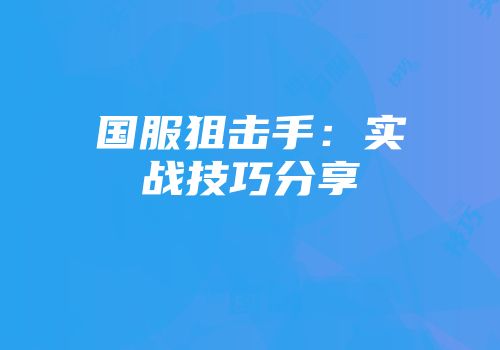 国服狙击手：实战技巧分享