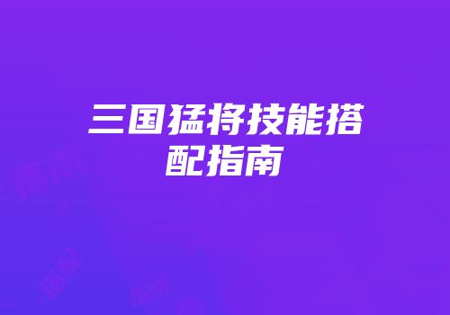 三国猛将技能搭配指南
