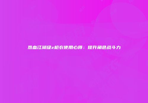 热血江湖级z枪衣使用心得：提升角色战斗力