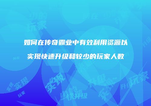 如何在传奇霸业中有效利用资源以实现快速升级和较少的玩家人数