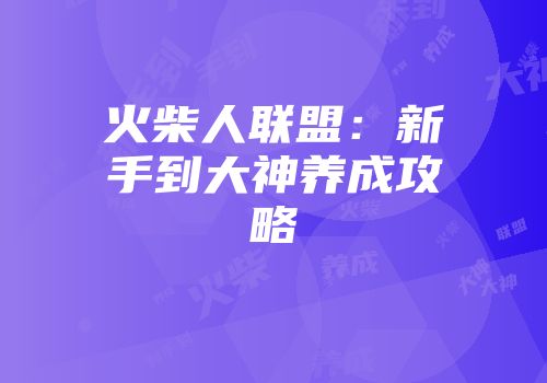 火柴人联盟：新手到大神养成攻略