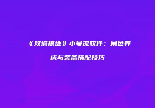 《攻城掠地》小号流软件：角色养成与装备搭配技巧