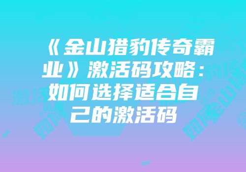 《金山猎豹传奇霸业》激活码攻略：如何选择适合自己的激活码
