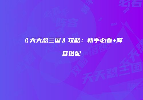 《天天怼三国》攻略：新手必看+阵容搭配