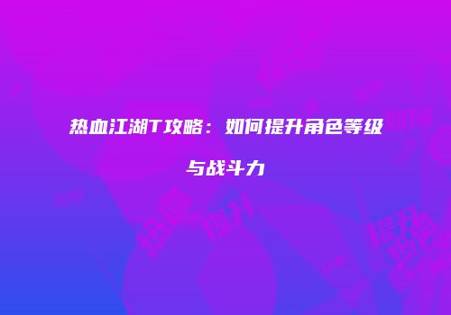 热血江湖T攻略：如何提升角色等级与战斗力