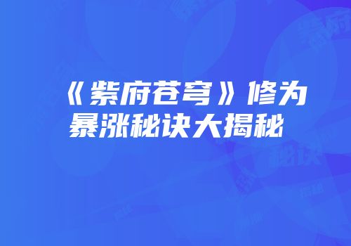 《紫府苍穹》修为暴涨秘诀大揭秘