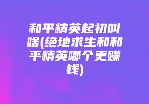 和平精英起初叫啥(绝地求生和和平精英哪个更赚钱)