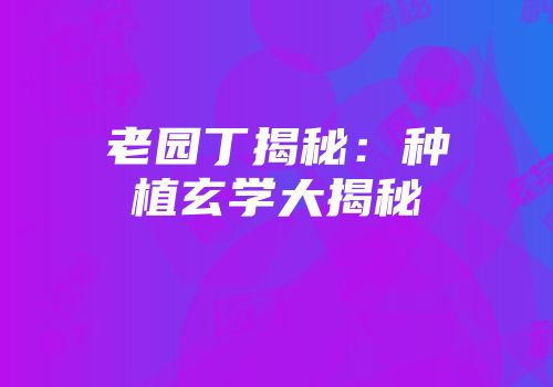 老园丁揭秘：种植玄学大揭秘