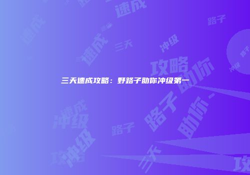 三天速成攻略：野路子助你冲级第一