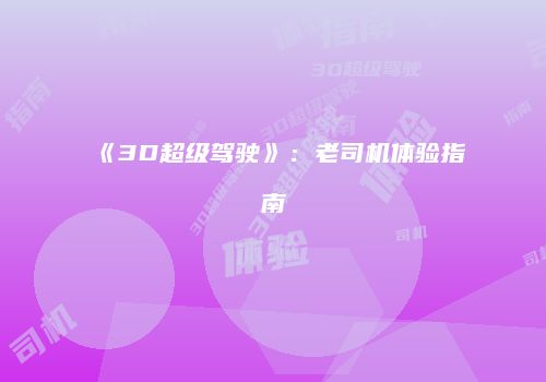 《3D超级驾驶》：老司机体验指南