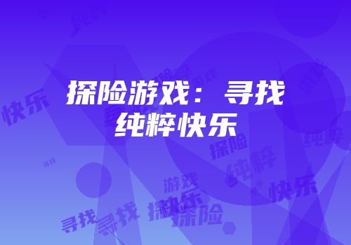 探险游戏：寻找纯粹快乐