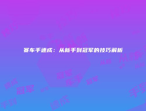 赛车手速成：从新手到冠军的技巧解析