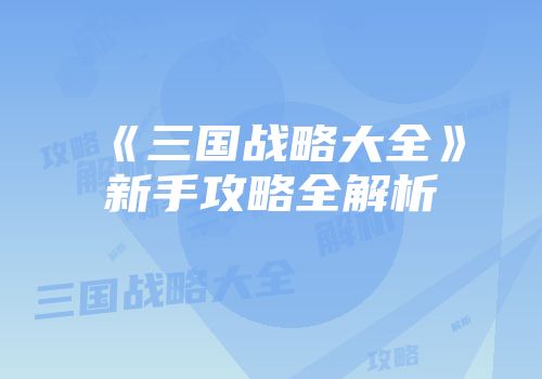 《三国战略大全》新手攻略全解析