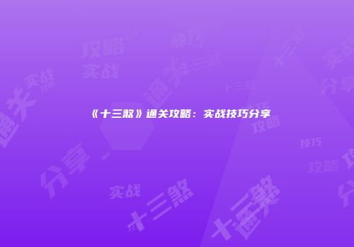 《十三煞》通关攻略：实战技巧分享