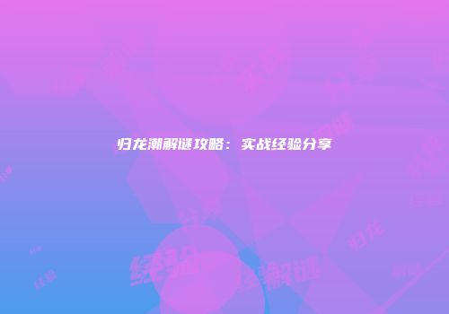 归龙潮解谜攻略：实战经验分享