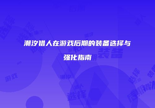 潮汐猎人在游戏后期的装备选择与强化指南