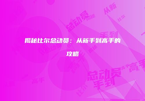 揭秘比尔总动员：从新手到高手的攻略