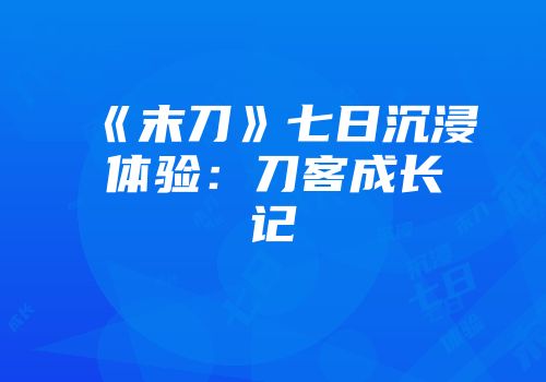 《末刀》七日沉浸体验：刀客成长记
