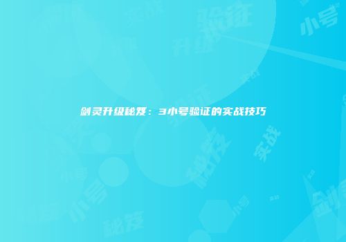 剑灵升级秘笈：3小号验证的实战技巧
