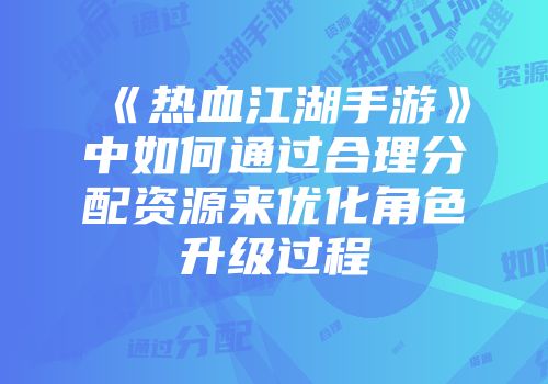 《热血江湖手游》中如何通过合理分配资源来优化角色升级过程