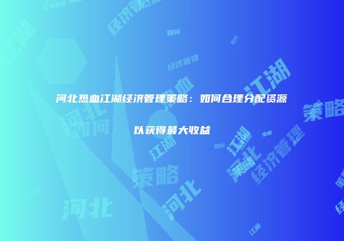 河北热血江湖经济管理策略：如何合理分配资源以获得最大收益