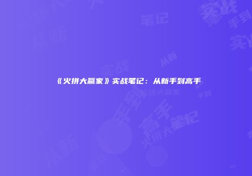 《火拼大赢家》实战笔记：从新手到高手