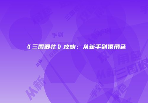 《三国很忙》攻略：从新手到狠角色