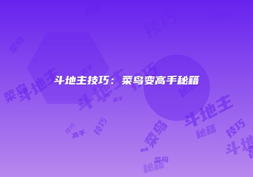 斗地主技巧：菜鸟变高手秘籍