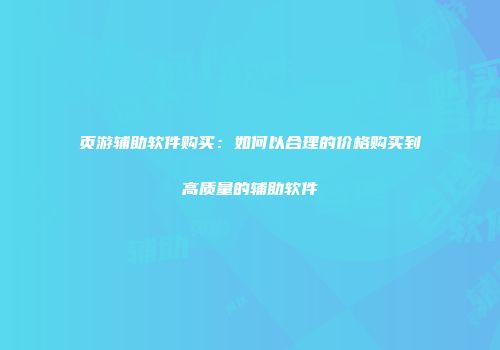 页游辅助软件购买：如何以合理的价格购买到高质量的辅助软件