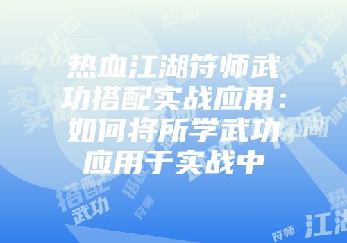 热血江湖符师武功搭配实战应用：如何将所学武功应用于实战中