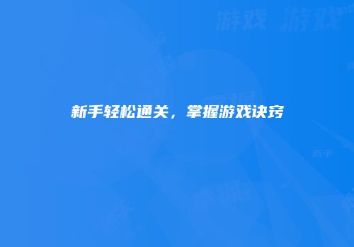 新手轻松通关，掌握游戏诀窍