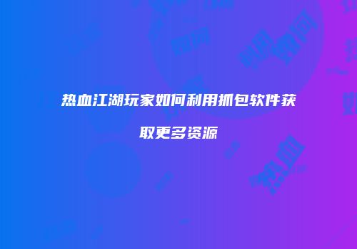 热血江湖玩家如何利用抓包软件获取更多资源