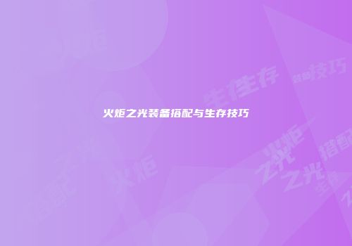 火炬之光装备搭配与生存技巧