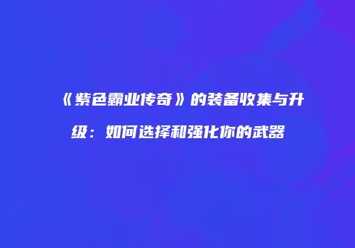 《紫色霸业传奇》的装备收集与升级:如何选择和强化你的武器