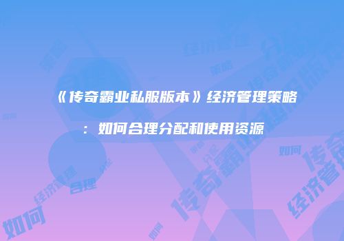 《传奇霸业私服版本》经济管理策略：如何合理分配和使用资源