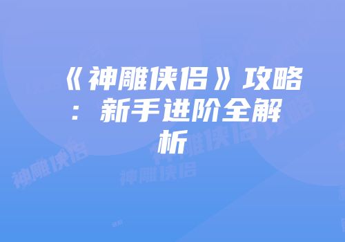 《神雕侠侣》攻略：新手进阶全解析