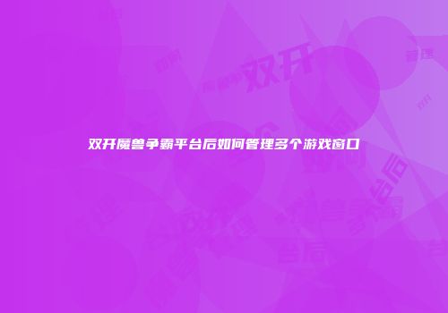 双开魔兽争霸平台后如何管理多个游戏窗口