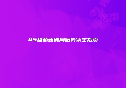 45级萌新破局暗影领主指南