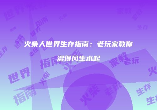 火柴人世界生存指南：老玩家教你混得风生水起