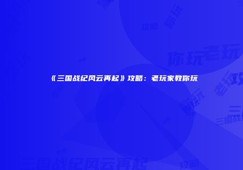 《三国战纪风云再起》攻略：老玩家教你玩