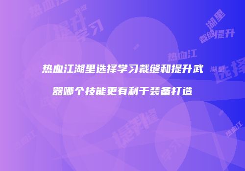 热血江湖里选择学习裁缝和提升武器哪个技能更有利于装备打造