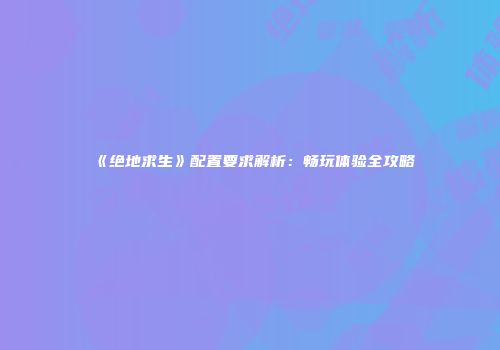 《绝地求生》配置要求解析：畅玩体验全攻略